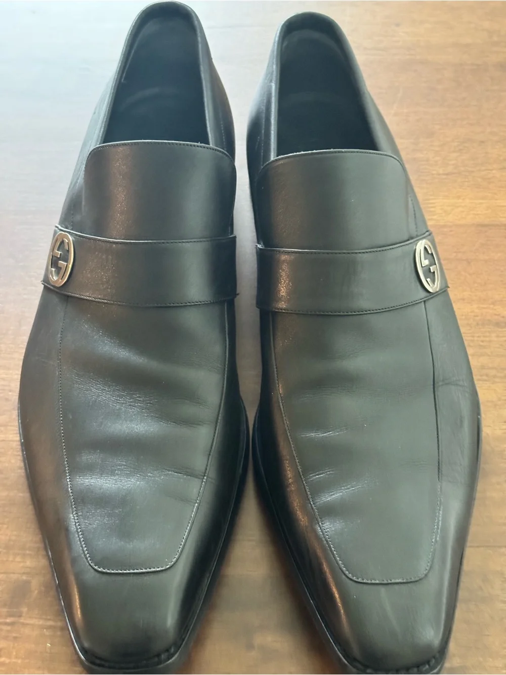 Gucci Black Leather Interlocking G Loafers  14D Excellent Made in Italy